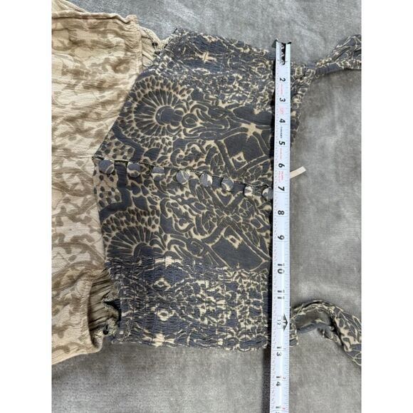 Free People Boho Smocked Wide-Leg Jumpsuit XS Blue Beige Floral Tie Straps - Picture 9 of 11